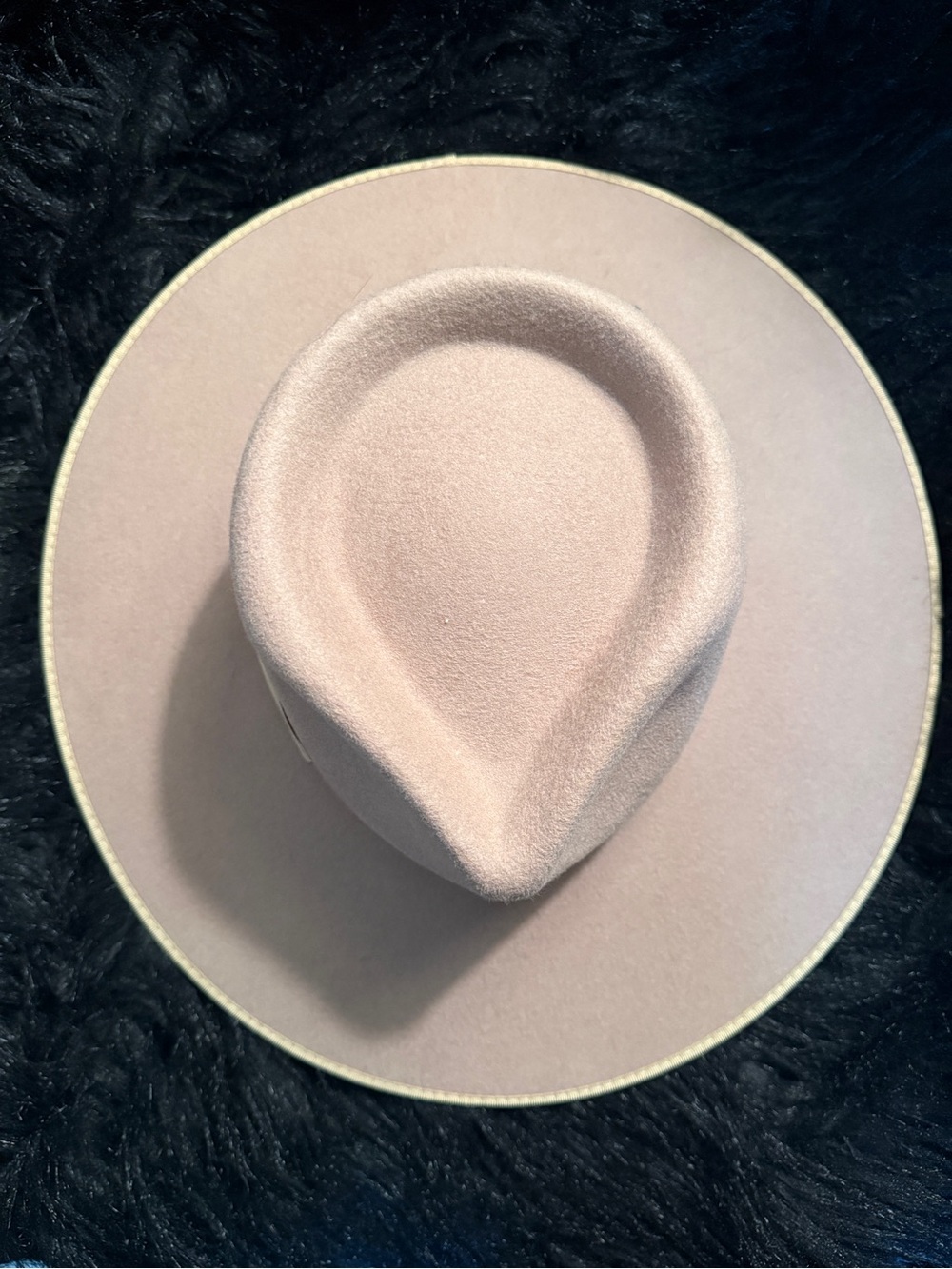 Lack Of Color Pale Pink Felt Wide-Brim Fedora with Gold Trim